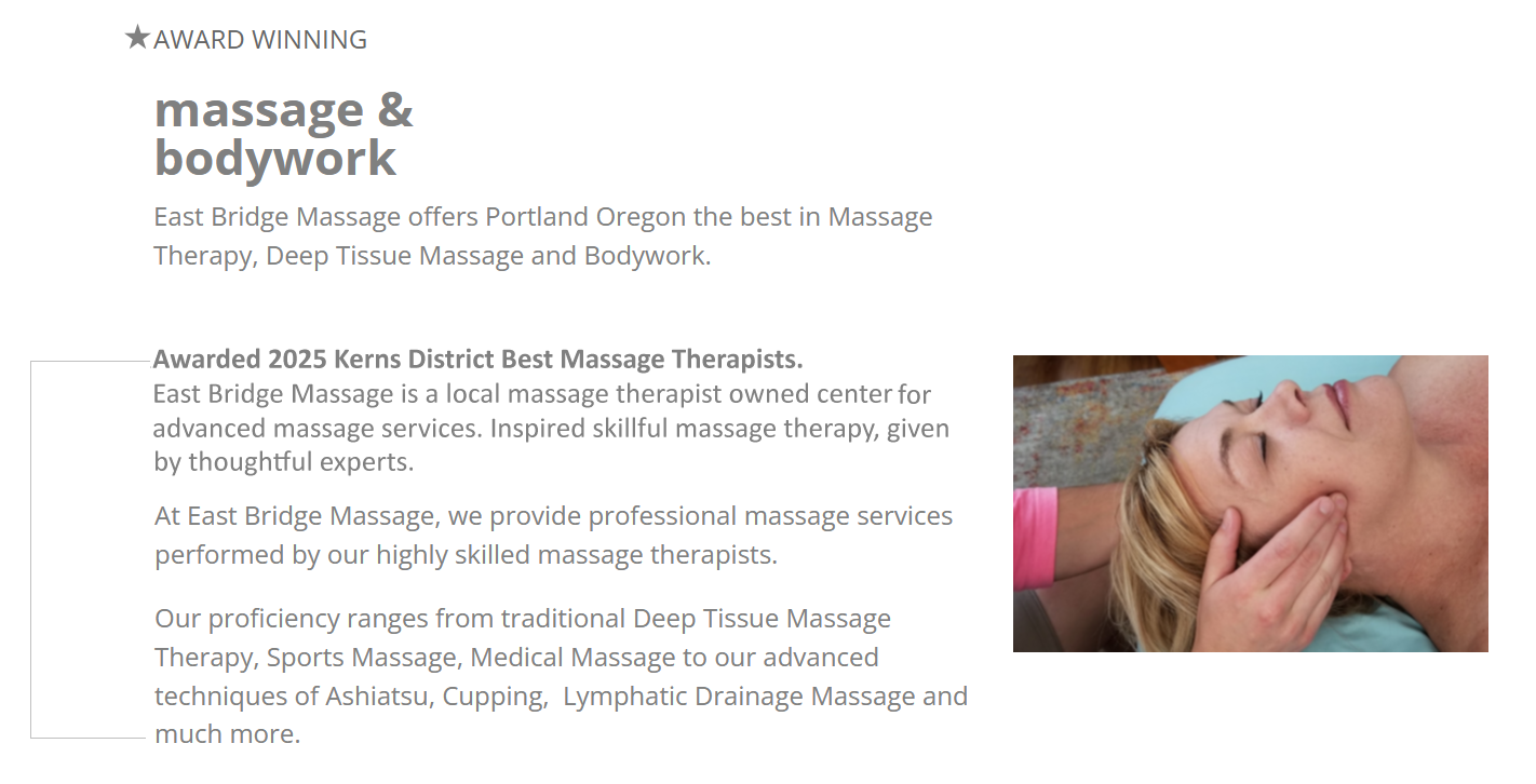 East Bridge Massage Portland Voted Best Massage. The Best massage Portland